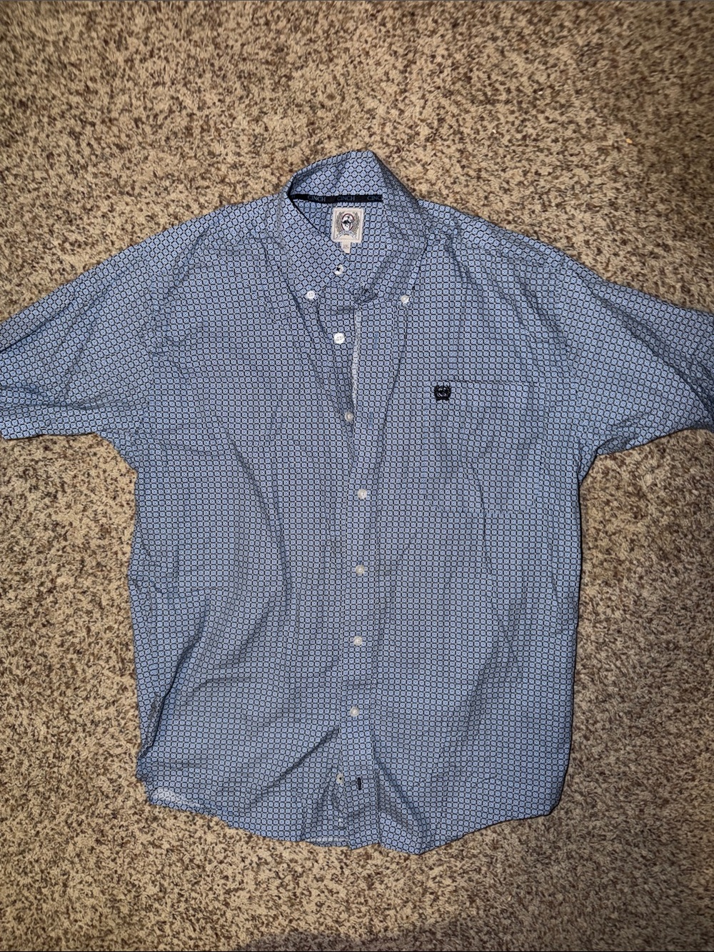 Cinch xs Men's Blue Patterned Button-Down Shirt